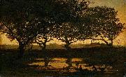 Gerard Bilders, Woodland pond at sunset